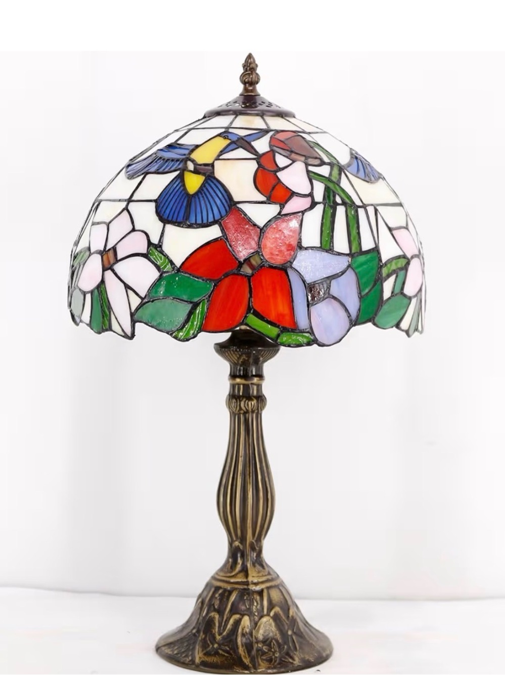 Tiffany Style Hummingbird Stained Glass Table Lamp Bedside Desk Lamp 18”